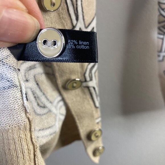 Womens The Limited Linen Blend Cropped Cardigan 3/4 Sleeve S Tan White Black Pat - Picture 9 of 9